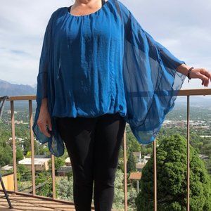 Teal blue silk top. Bought in Europe. One size!
